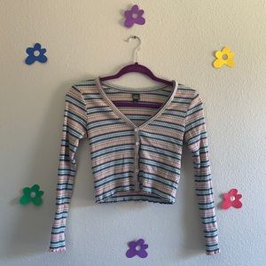 Wild Fable Striped Long Sleeve Button-Front Top